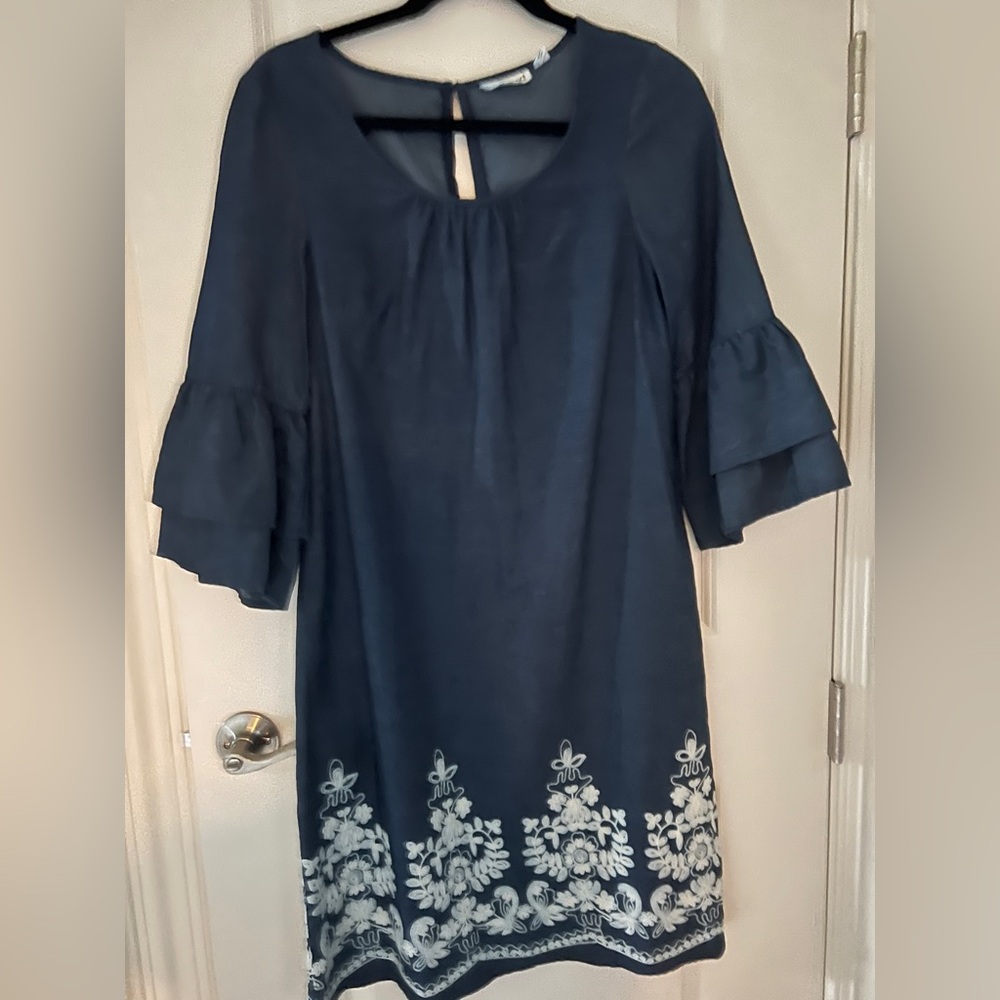 Denim dress with embroidered detail and flutter sleeves size 2,
